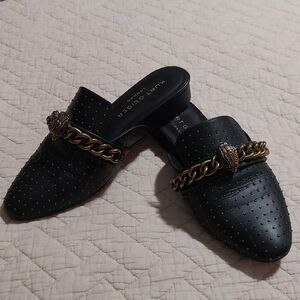 Kurt Geiger Black Mules with Gold Chain Accent